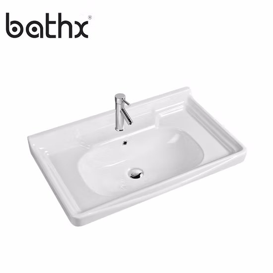 Modern Style Factory Supply White Color Bathroom Countertop Sink with Cabinet Unique