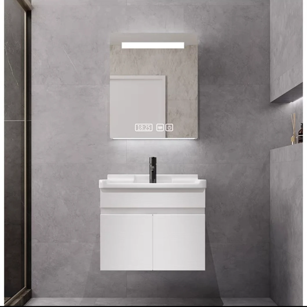 Newest Design Seamless Joint Resin Stone Basin for Bathroom Cabinet Vanity with LED Mirror