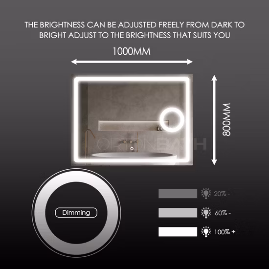 Ortonbath Front and Backlight, Stepless Dimmable Wall Mirrors with Anti-Fog, Shatter-Proof, Memory, 3 Colors, Double LED Vanity