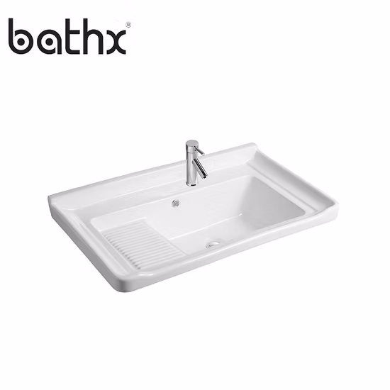 Modern Style Factory Supply White Color Bathroom Countertop Sink with Cabinet Unique