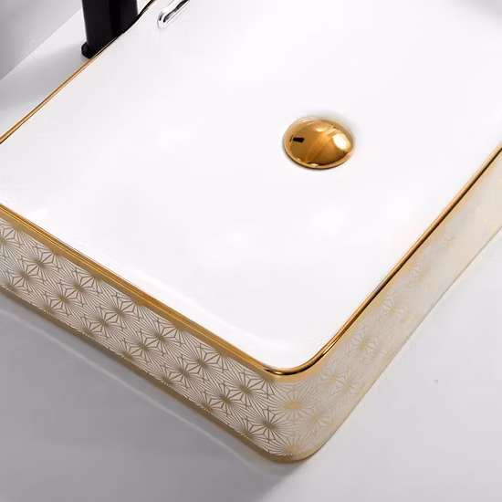 金色のセラミック製の長方形のカウンタートップシンク、芸術的な手亜鉛メッキの洗面台